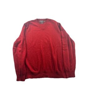 Black Brown 1826 100% Cashmere V-Neck Sweater Mens Large Red Lightweight